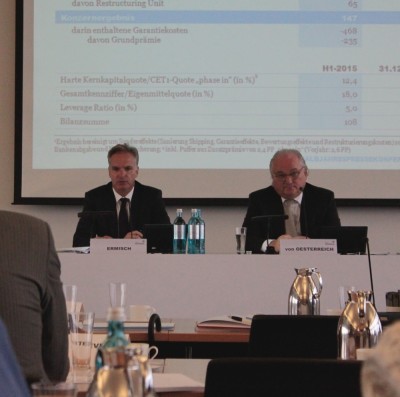 Halbjahrespressekonferenz der HSH Nordbank 2015, Finanzvorstand Ermisch und Vorstandschef von Oesterreich